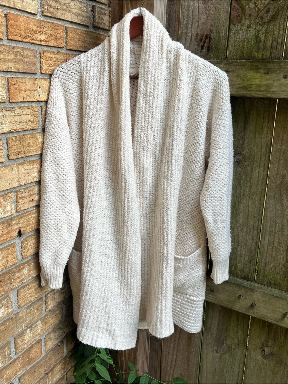 Pilcro Oversized Cream Open-Front Knit Cardigan